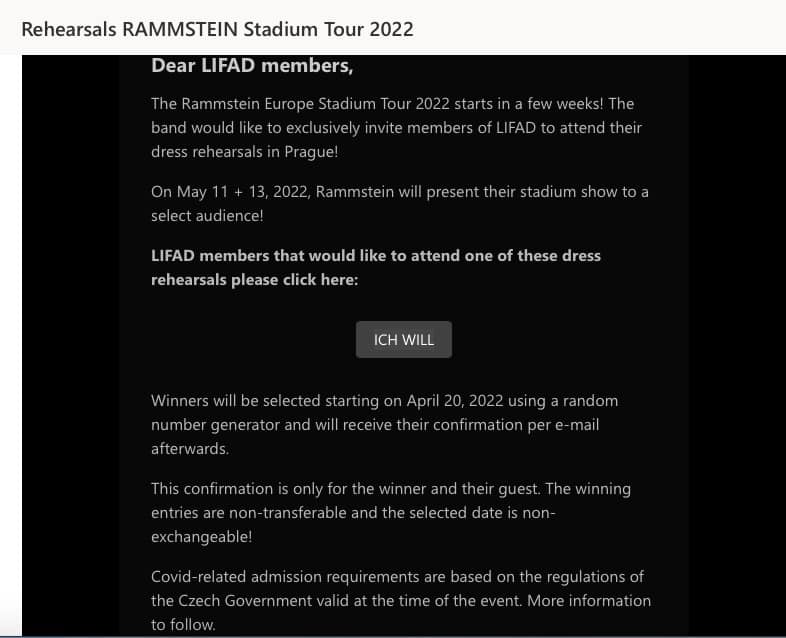 Correo conciertos de Ensayo Rammstein